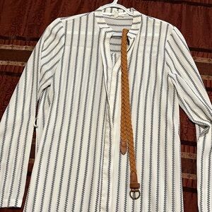 Tunic shirt made by Mine. Size Med. White and black with brown belt